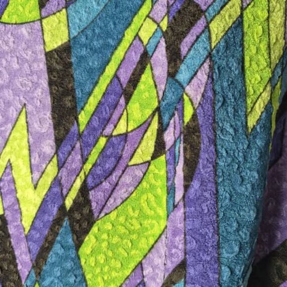 CLOTHES Funky Stretchy Long Sleeve Top Bold Colors Abstract Geometric Pattern - Picture 4 of 5